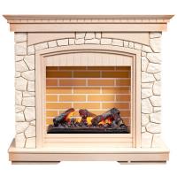 Dimplex Glasgow (слоновая кость с патиной) с очагом Cassete 600 электрокамин с широким очагом 3D