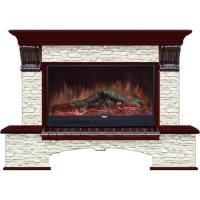 Glenrich Бостон 86 (Premier S86) камень-Грот однотонный/цвет-Красное дерево электрокамин с широким очагом 2D