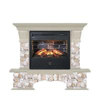 Glenrich Бостон Samba 3D камень-Арбат/цвет-Беленный дуб электрокамин с широким очагом 3D