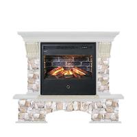 Glenrich Бостон Samba 3D камень-Арбат/цвет-Белый электрокамин с широким очагом 3D