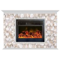Glenrich Пафос 28 (New flame) камень-Арбат/цвет-Беленный дуб электрокамин с широким очагом 2D