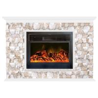 Glenrich Пафос 28 (New flame) камень-Арбат/цвет-Белый электрокамин с широким очагом 2D