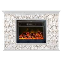 Glenrich Пафос 28 (New flame) камень-Карелия/цвет-Беленный дуб электрокамин с широким очагом 2D