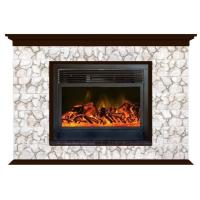Glenrich Пафос 28 (New flame) камень-Карелия/цвет-Дуб 46 электрокамин с широким очагом 2D