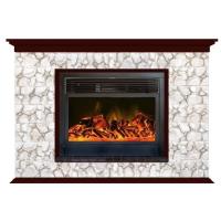 Glenrich Пафос 28 (New flame) камень-Карелия/цвет-Красное дерево электрокамин с широким очагом 2D