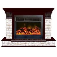 Glenrich Панорама 28 (New flame) камень-Алтай/цвет-Красное дерево электрокамин с широким очагом 2D