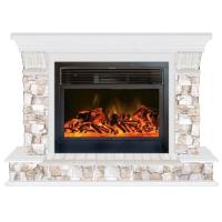 Glenrich Панорама 28 (New flame) камень-Арбат/цвет-Белый электрокамин с широким очагом 2D