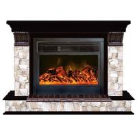 Glenrich Панорама 28 (New flame) камень-Арбат/цвет-Венге электрокамин с широким очагом 2D