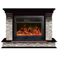 Glenrich Панорама 28 (New flame) камень-Грот цветной/цвет-Дуб 46 электрокамин с широким очагом 2D