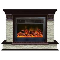 Glenrich Панорама 28 (New flame) камень-Грот однотонный/цвет-Дуб 46 электрокамин с широким очагом 2D