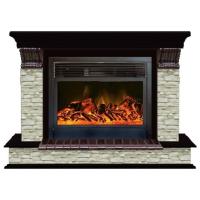 Glenrich Панорама 28 (New flame) камень-Грот однотонный/цвет-Венге электрокамин с широким очагом 2D