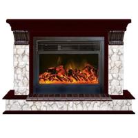 Glenrich Панорама 28 (New flame) камень-Карелия/цвет-Красное дерево электрокамин с широким очагом 2D
