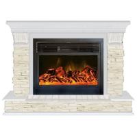 Glenrich Панорама 28 (New flame) камень-Мисхор/цвет-Беленный дуб электрокамин с широким очагом 2D