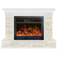 Glenrich Панорама 28 (New flame) камень-Мисхор/цвет-Белый электрокамин с широким очагом 2D