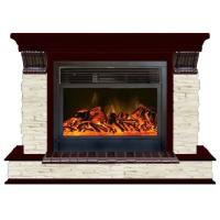 Glenrich Панорама 28 (New flame) камень-Мисхор/цвет-Красное дерево электрокамин с широким очагом 2D