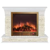 Glenrich Панорама Sharm 39 BL,BR камень-Мисхор/цвет-Белый электрокамин с широким очагом 2D