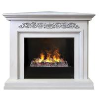 Real-Flame Leticia Corner 26 WT с очагом Black вставка + 3D Cassette 630 угловой электрокамин (очаг+портал) 3D с паром и звуком