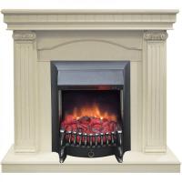 Real-Flame Rosa STD/EUG WT с очагами Fobos s Lux BL/BR, Majestic s Lux BL/BR прямоугольный камин с звуковым сопровождением