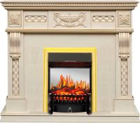 Royal Flame Corsica (cлоновая кость с патиной) c очагом Fobos FX Black/Brass электрокамин с классическим очагом 2D