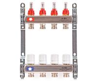 Uni-fitt 1" х 4 вых 3/4" с вентилями без конц, нерж. cталь для отопления